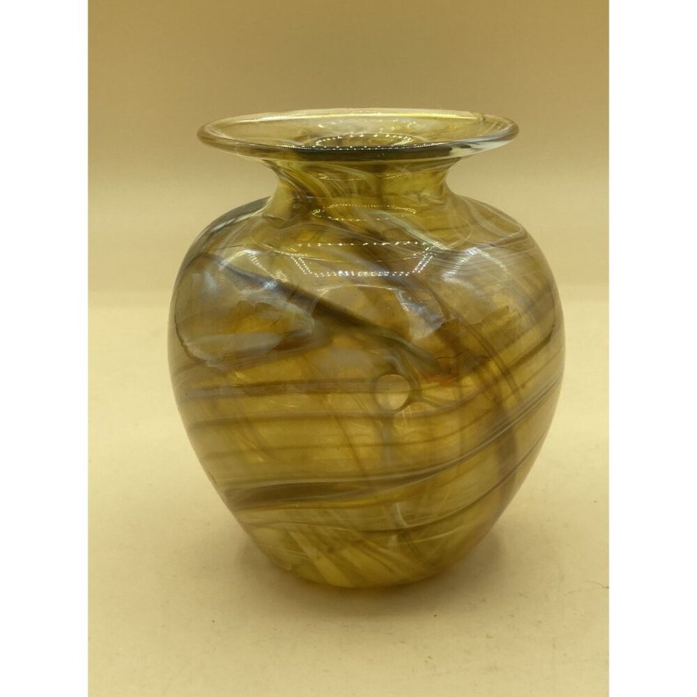 Art Glass Murano Style Amber Round Vase 4”